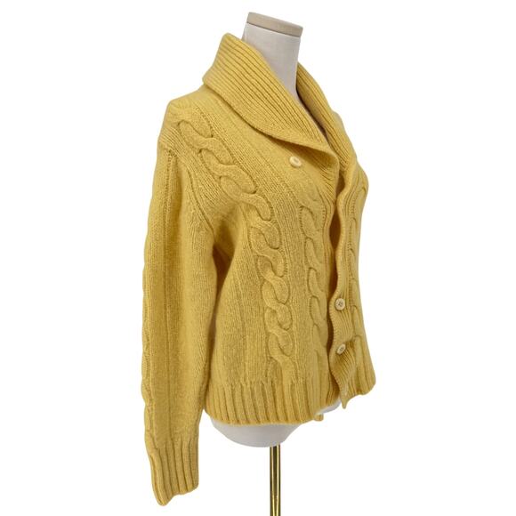 VTG Deans of Scotland Butter Yellow Wool Cardigan Sweater Cable Knit - Picture 3 of 7